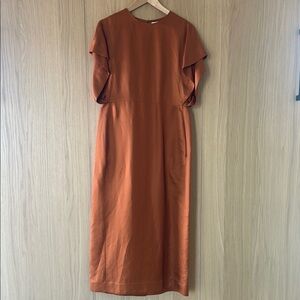 COS NWOT Orange Sheath Midi Dress with Flutter Sleeves